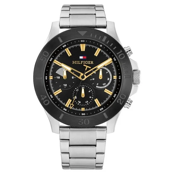 Tommy Hilfiger Quartz Multifunction Black Dial Silver Stainless Steel Strap Watch for Men th1792114 Men's Watch