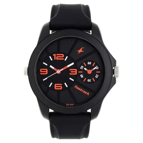 Fastrack Quartz Analog Black Dial Silicone Strap Watch for Guys