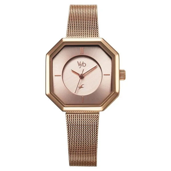 Fastrack Vyb Prodigy Quartz Analog Rose Gold Dial Stainless Steel Strap Watch for Girls