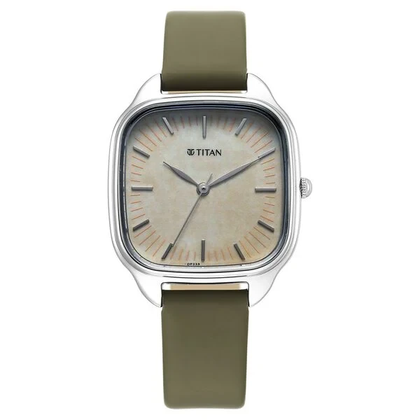 Titan Workwear Quartz Analog White Dial Green Leather Strap Watch For Women 2733sl01 Women's Watch