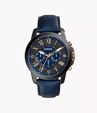 Grant Chronograph Navy Leather Watch