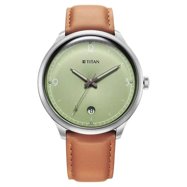 Titan Timeless Treasures Quartz Analog with Date Green Dial With Brown Color Leather Strap Watch For Men 10023sl01 Men's Watch