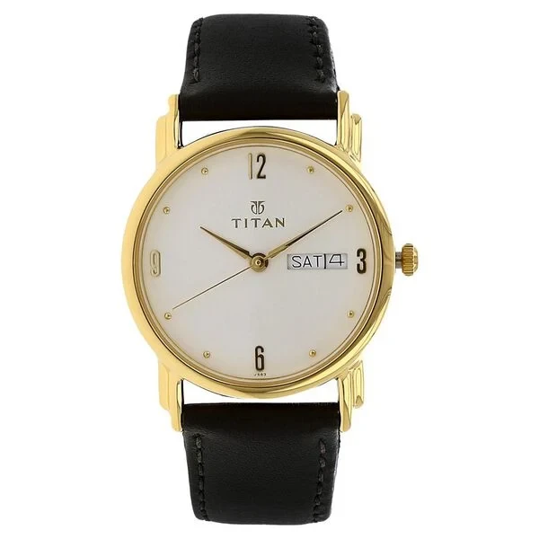 Titan White Dial Analog with Day and Date Leather Strap watch for Men nm1445yl04 Men's Watch