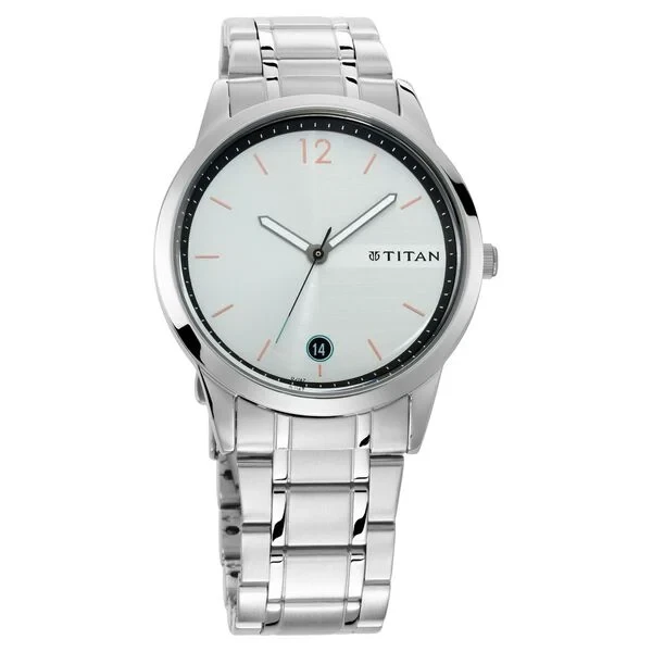 Titan Quartz Analog with Date White Dial Stainless Steel Strap Watch for Men np1806sm01 Men's Watch