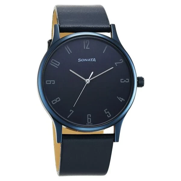 77105ql01 Sonata Blues Quartz Analog Blue Dial Metal Strap Watch for Men