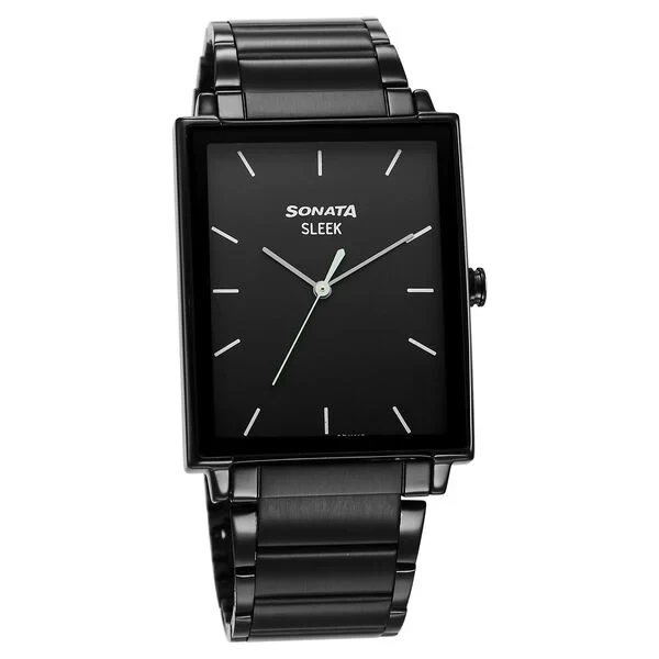 ns7148nm01 Sonata Sleek Black Dial Analog Watch for Men