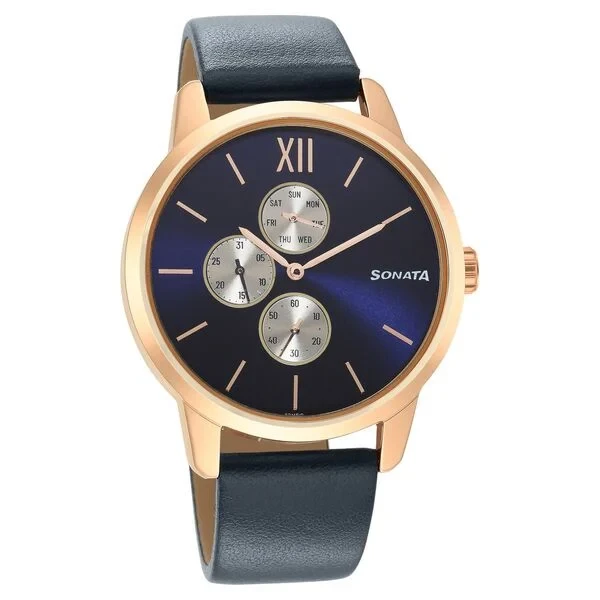 Sonata Quartz Multifunction Blue Dial Leather Strap Watch for Men nr7139wl02 Men's Watch