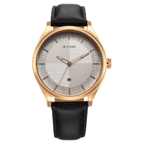 Titan Neo Economy Quartz Analog with Date Silver Dial Black Leather Strap Watch For Men 1802wl02 Men's Watch