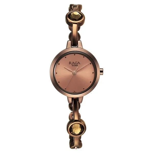 Titan Raga Viva Quartz Analog Rose Gold Dial Brown Metal Strap Watch for Women ns2576qm01 Women's Watch