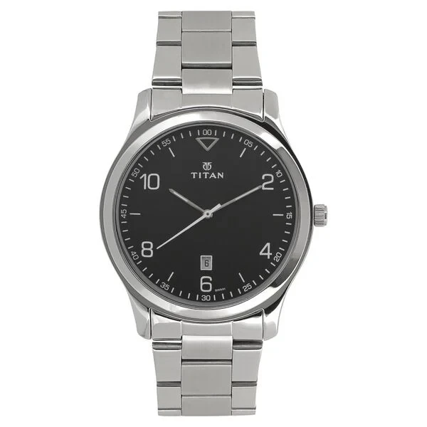 Titan Workwear Black Dial Analog with Date Stainless Steel Strap Watch for Men ns1770sm02 Men's Watch