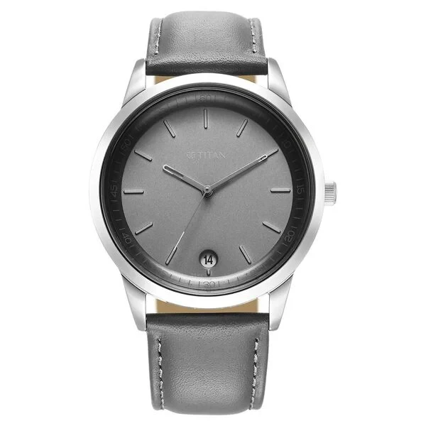 Titan Wrist Wit Quartz Analog with Date Grey Dial Leather Strap Watch for Men 1806sl13 Men's Watch