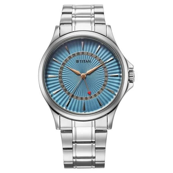Titan Karishma Quartz Analog with Date Blue Dial Stainless Steel Strap Watch For Men 10038sm01 Men's Watch