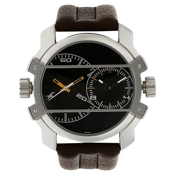 Fastrack Quartz Analog Black Dial Leather Strap Watch for Guys