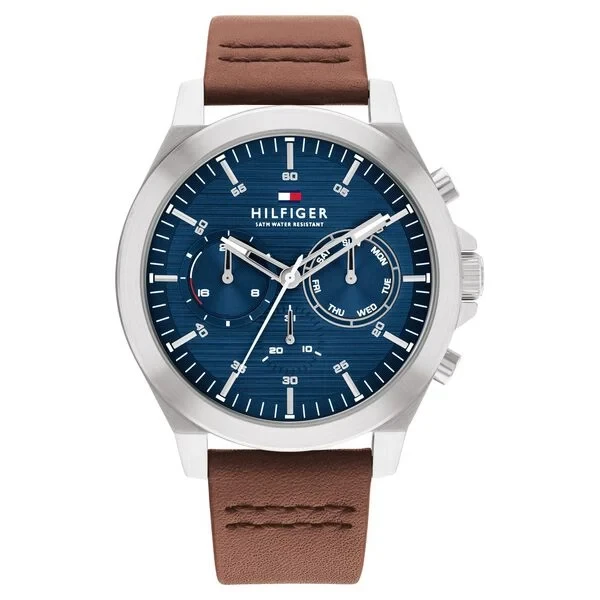 Tommy Hilfiger Quartz Multifunction Blue Dial Brown Leather Strap Watch for Men th1710633 Men's Watch