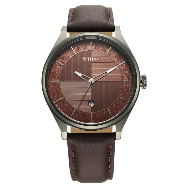 Titan Neo Economy Quartz Analog with Date Brown Dial Brown Leather Strap Watch For Men 1802ql02 Men's Watch