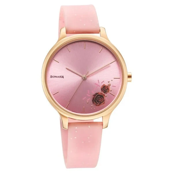 87050wp01 Sonata Blush Quartz Analog Pink dial Plastic Strap Watch for Women