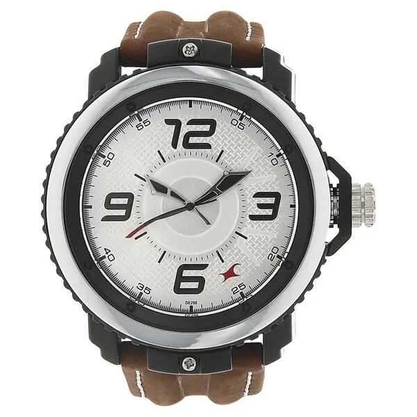 Fastrack Quartz Analog Silver Dial Leather Strap Watch for Guys