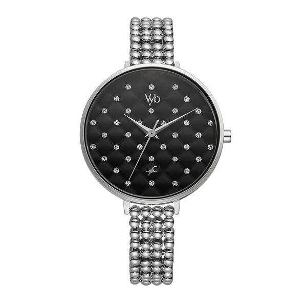 Fastrack Vyb Iconique Quartz Analog Black Dial Metal Strap Watch for Girls