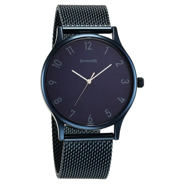 77105qm01 Sonata Blues Quartz Analog Blue Dial Metal Strap Watch for Men